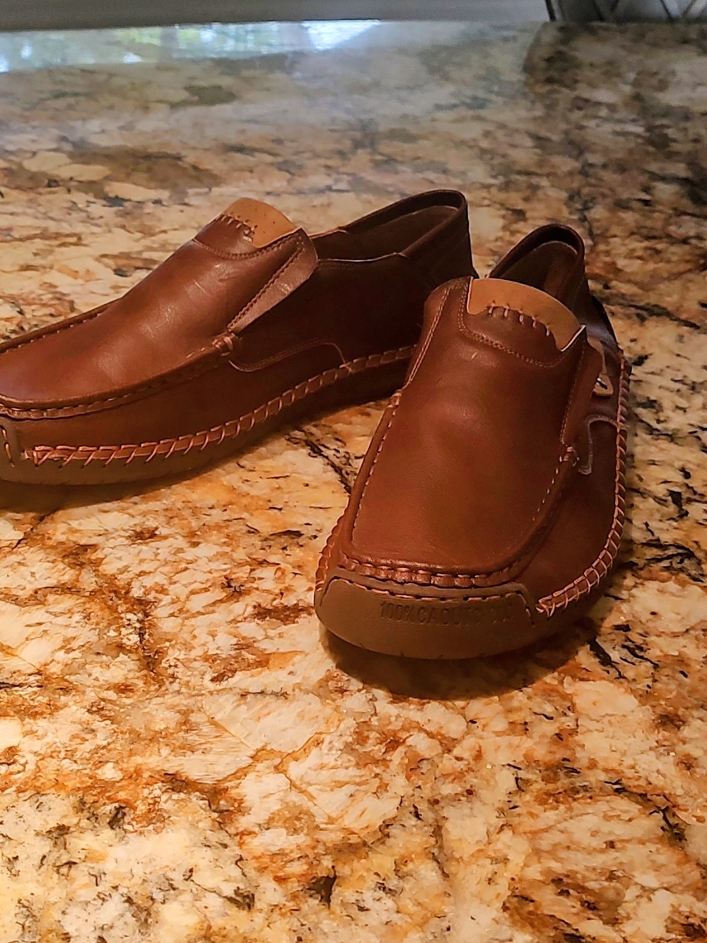 Brown Leather Slip-On Driving Loafers